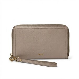 Fossil Wristlet Wallet Zip Around Leather Beige